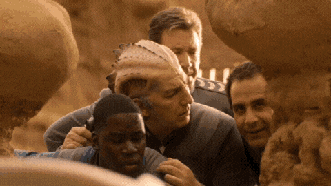 Alexander Dane (Alan Rickman) in *Galaxy Quest* saying, “Miners, not minors!”